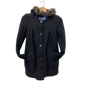 Free People Black Jacket Wool Coat Detachable Faux Fur Hoodie